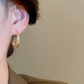 14K Gold Plated Copper Geometric Oval Hook Earrings, European American Minimalist Metal Style view 3