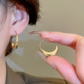 14K Gold Plated Copper Geometric Oval Hook Earrings, European American Minimalist Metal Style view 1