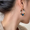 Vintage Tiger Eye Stone Pearl Crystal Beaded Round Geometric Drop Earrings With Silver Pins view 4