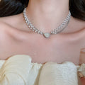 Light Luxury Rhinestone Heart Layered Faux Pearl Beaded Magnetic Pendant Necklace view 1