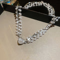 Light Luxury Rhinestone Heart Layered Faux Pearl Beaded Magnetic Pendant Necklace view 4