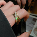Light Luxury Copper Zircon Three Layer Cross Open Ring Geometric Adjustable Finger Jewelry view 3