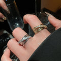 Light Luxury Copper Zircon Three Layer Cross Open Ring Geometric Adjustable Finger Jewelry view 1