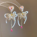 Sparkly Rhinestone Butterfly Pearl Tassel Crystal Heart Drop Earrings For Women view 1