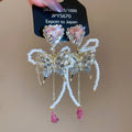 Sparkly Rhinestone Butterfly Pearl Tassel Crystal Heart Drop Earrings For Women view 3