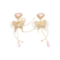 Sparkly Rhinestone Butterfly Pearl Tassel Crystal Heart Drop Earrings For Women view 5