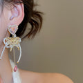 Sparkly Rhinestone Butterfly Pearl Tassel Crystal Heart Drop Earrings For Women view 4