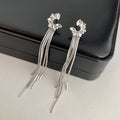 Elegant French Moon Floral Rhinestone Waterfall Tassel Long Alloy Crystal Stud Earrings view 4