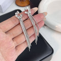 Elegant French Moon Floral Rhinestone Waterfall Tassel Long Alloy Crystal Stud Earrings view 3