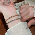 Light Luxury Copper Zircon Bamboo Open Cuff Bangle For Women view 2