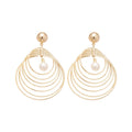 European Style Geometric Round Faux Pearl Multi Layer Pendant Drop Earrings For Women view 5