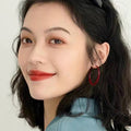 Vintage Painted Metal Geometric Round Hoop Earrings With Silver Needle Post For Women view 3