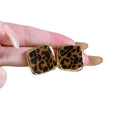 Acrylic Leopard Print Geometric Diamond Stud Earrings With Silver Posts Maillard Style view 5