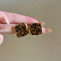 Acrylic Leopard Print Geometric Diamond Stud Earrings With Silver Posts Maillard Style view 3