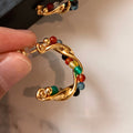 Ethnic Vintage Copper C-Shaped Stone Beaded Geometric Stud Earrings for Women view 1