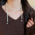 Light Luxury Faux Pearl Beaded Teardrop Crystal Pendant Sweater Necklace view 3