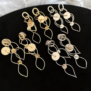 Copper Hollow Round Tassel Clip-on Earrings European Style Geometric Metal Dangle