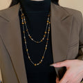 Vintage Tiger Eye Beaded Crystal Layered Sweater Necklace, Maillard Style Round Geometric Design view 3