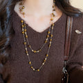 Vintage Tiger Eye Beaded Crystal Layered Sweater Necklace, Maillard Style Round Geometric Design view 1