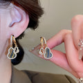 Vintage Pearl Tiger Eye Stone Round Geometric Maillard Style Drop Earrings view 4