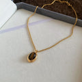 French Vintage Tiger Eye Oval Pearl Beaded Copper Sweater Necklace For Women, Geometric Collar Chain view 4