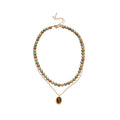 French Vintage Tiger Eye Oval Pearl Beaded Copper Sweater Necklace For Women, Geometric Collar Chain view 5