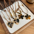 Boho Maillard Stone Tiger Eye Beaded Resin Heart Pendant Sweater Necklace With Leopard Print Floral Charm view 1