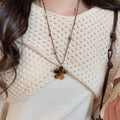 Boho Maillard Stone Tiger Eye Beaded Resin Heart Pendant Sweater Necklace With Leopard Print Floral Charm view 4