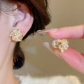 18K Gold Plated Resin Zircon Flower Firework Stud Earrings With Silver Needle Posts, French Court Style view 2