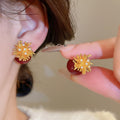 18K Gold Plated Resin Zircon Flower Firework Stud Earrings With Silver Needle Posts, French Court Style view 4