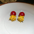 18K Gold Plated Resin Zircon Flower Firework Stud Earrings With Silver Needle Posts, French Court Style view 3