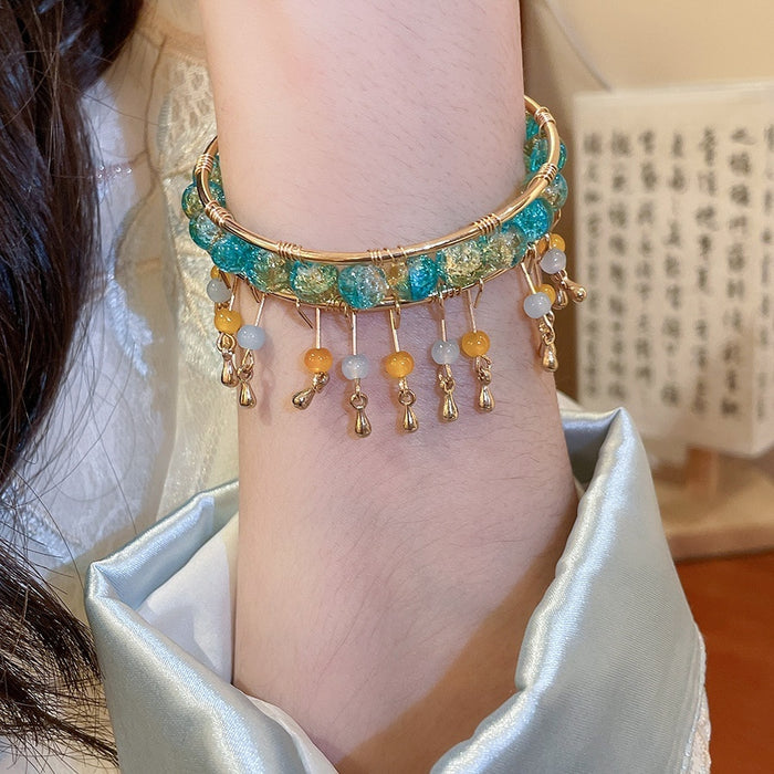 Acrylic Crystal Tassel Pendant Open Bangle French Court Luxury Bracelet For Women