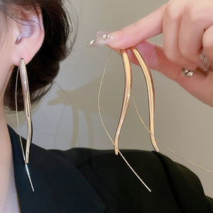 Smooth Teardrop Alloy Long Hook Drop Earrings For Women, Minimalist Geometric Line Design