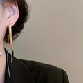 Smooth Teardrop Alloy Long Hook Drop Earrings For Women, Minimalist Geometric Line Design view 3