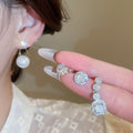 Light Luxury Copper Geometric Round Pendant Drop Earrings With Sparkling Zircon For Women view 2