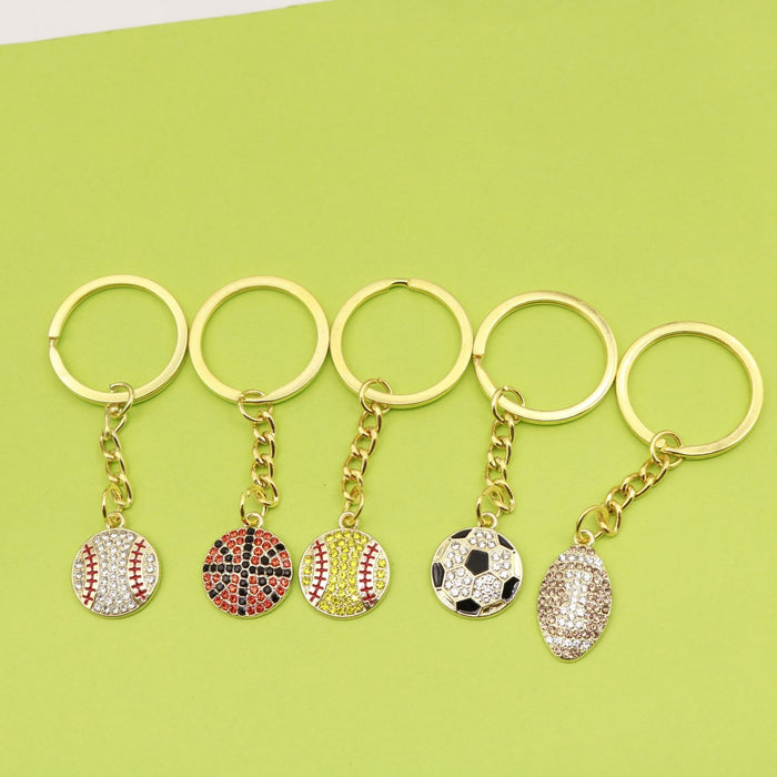 Zinc Alloy Rhinestone Sports Ball Keychain Car Key Ring