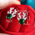 Wax Set Zircon Deer Antler Stud Earrings For Women Faux Emerald Reindeer Christmas Jewelry view 4