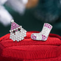 Asymmetric Santa Claus Stud Earrings With Wishing Stocking And Wax Set Zircon Christmas Jewelry view 2