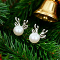 Korean Faux Pearl Deer Antler Stud Earrings For Women Gentle Christmas Princess Jewelry view 5