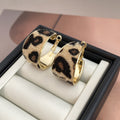 Vintage Geometric Leopard Print Alloy Hoop Earrings For Women, Luxury Chunky Animal Pattern Statement Earrings view 3