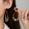 Vintage Chinese Style Black Gold Acrylic Crescent Moon Beaded Dangle Luxury Stud Earrings view 1