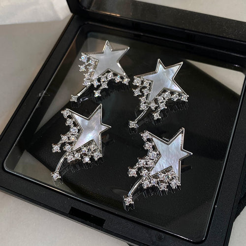 Light Luxury Zircon Mother Of Pearl Star Pendant Drop Earrings For Women