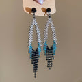 Light Luxury Copper Rhinestone Diamond Hollow Tassel Drop Earrings For Women view 4