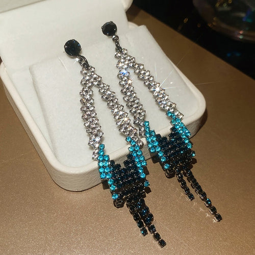 Light Luxury Copper Rhinestone Diamond Hollow Tassel Drop Earrings For Women