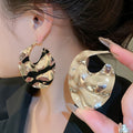 欧美风 Geometric Oval Iron Drop Earrings With Silver Pins Smooth Wrinkled Metal Minimalist Women's Jewelry view 4