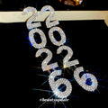 Alloy 2026 Number Rhinestone Tassel Drop Earrings With Silver Pins, Luxe Western Style view 1