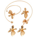 European Style Iron Metallic Flower Stud Earrings Ring Bracelet Choker Jewelry Set view 5