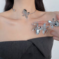 European Style Iron Metallic Flower Stud Earrings Ring Bracelet Choker Jewelry Set view 2