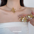 European Style Iron Metallic Flower Stud Earrings Ring Bracelet Choker Jewelry Set view 4