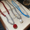 Light Luxury Zircon Pearl Stone Round Beaded Pendant Choker Necklace view 2